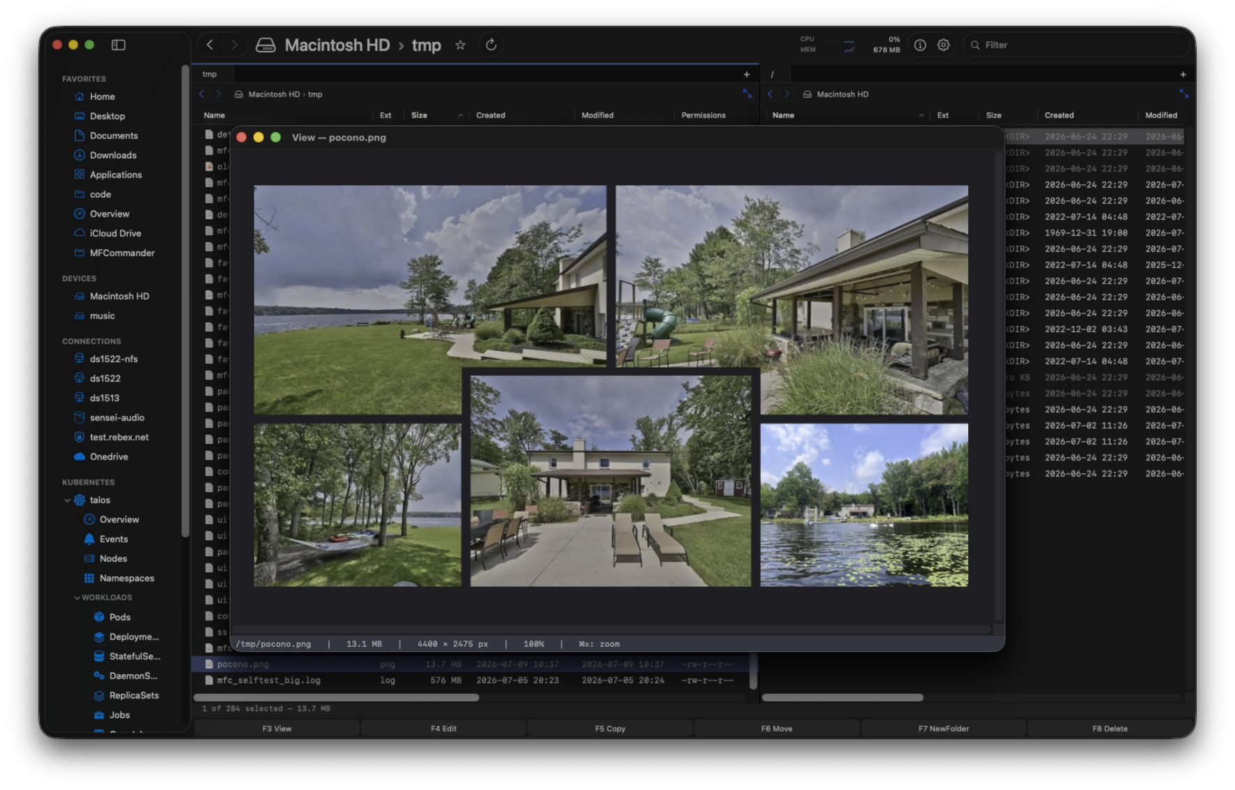 Image viewer over the MFCommander workspace