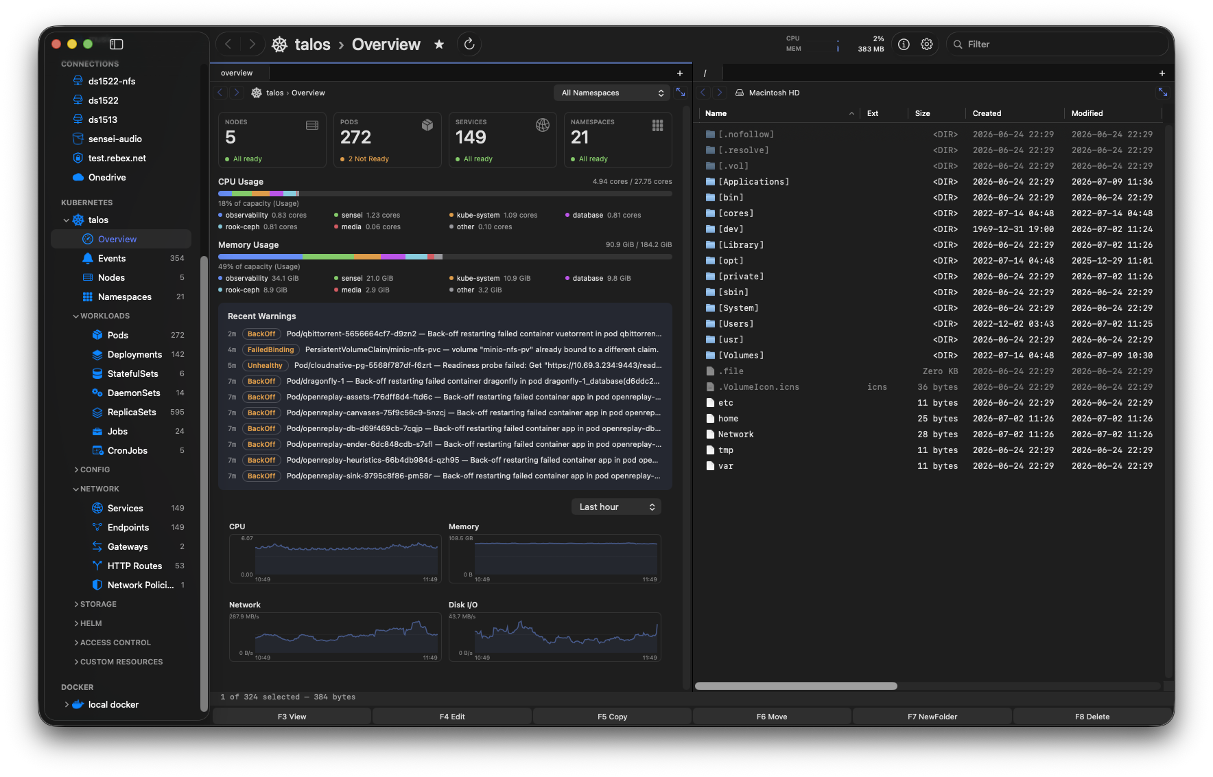 Kubernetes overview beside a file pane