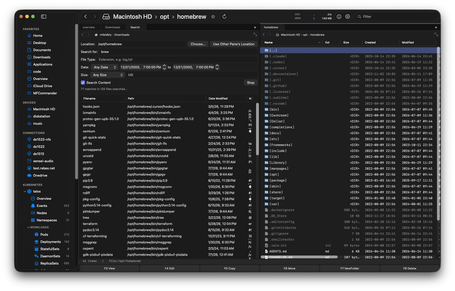 Search tab in the dual-pane workspace